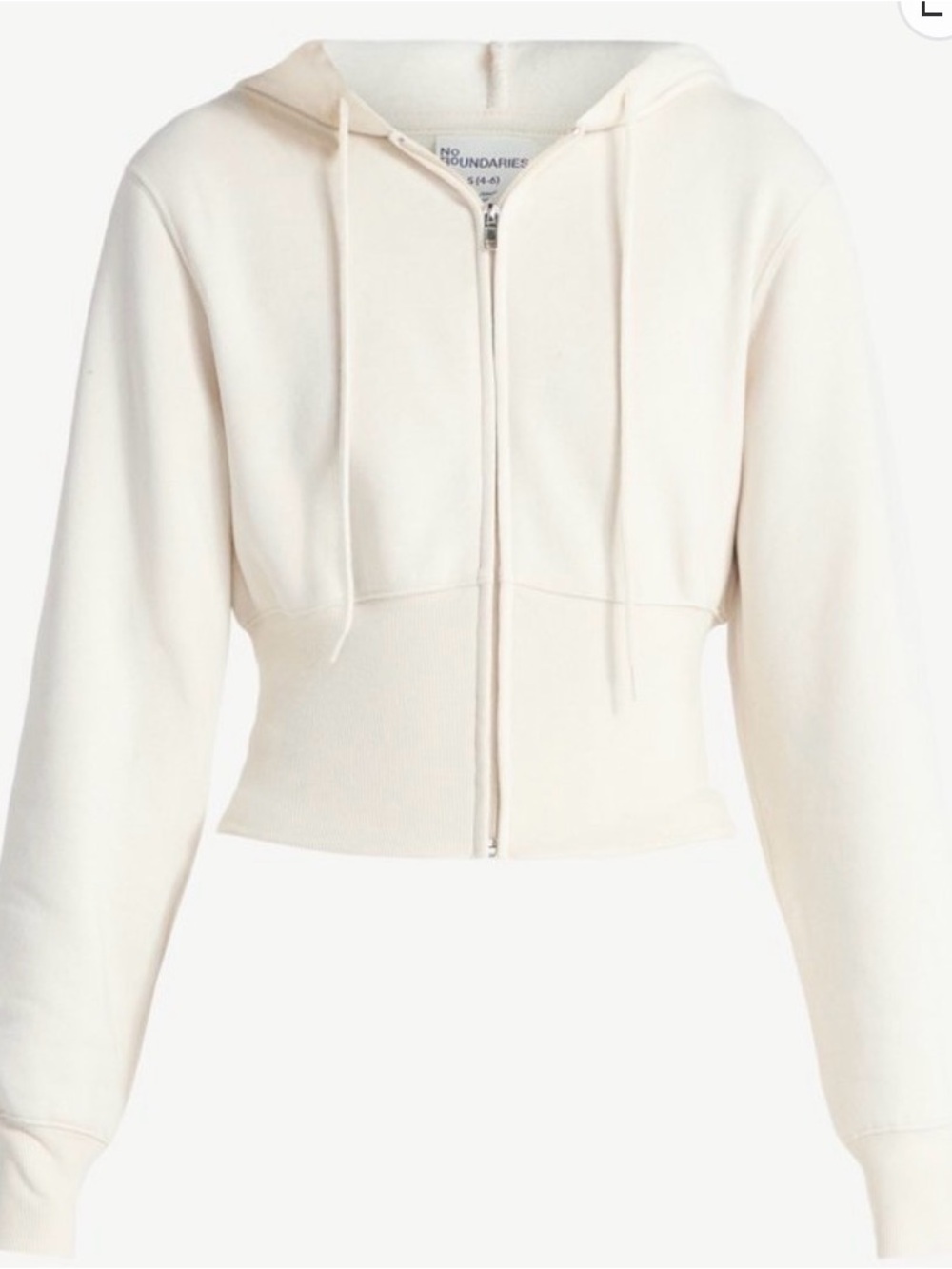 No Boundaries Soft Cream Cropped Zip Hoodie